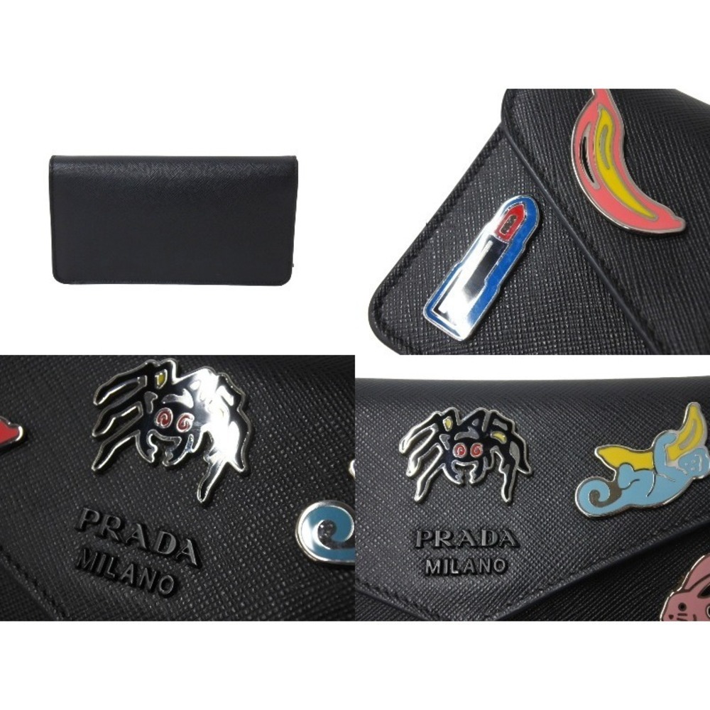 PRADA Batch Chain Shoulder Bag Black SAFFIANO SMALTO Leather Logo - Picture 4 of 8